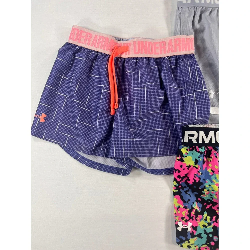 Under Armour Girls HeatGear Athletic Shorts Bundle 3pk Youth Medium Grey Purple
